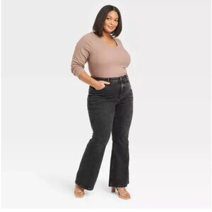 Ava & Viv Women's High-Rise Relaxed Flare Jeans-Black Wash